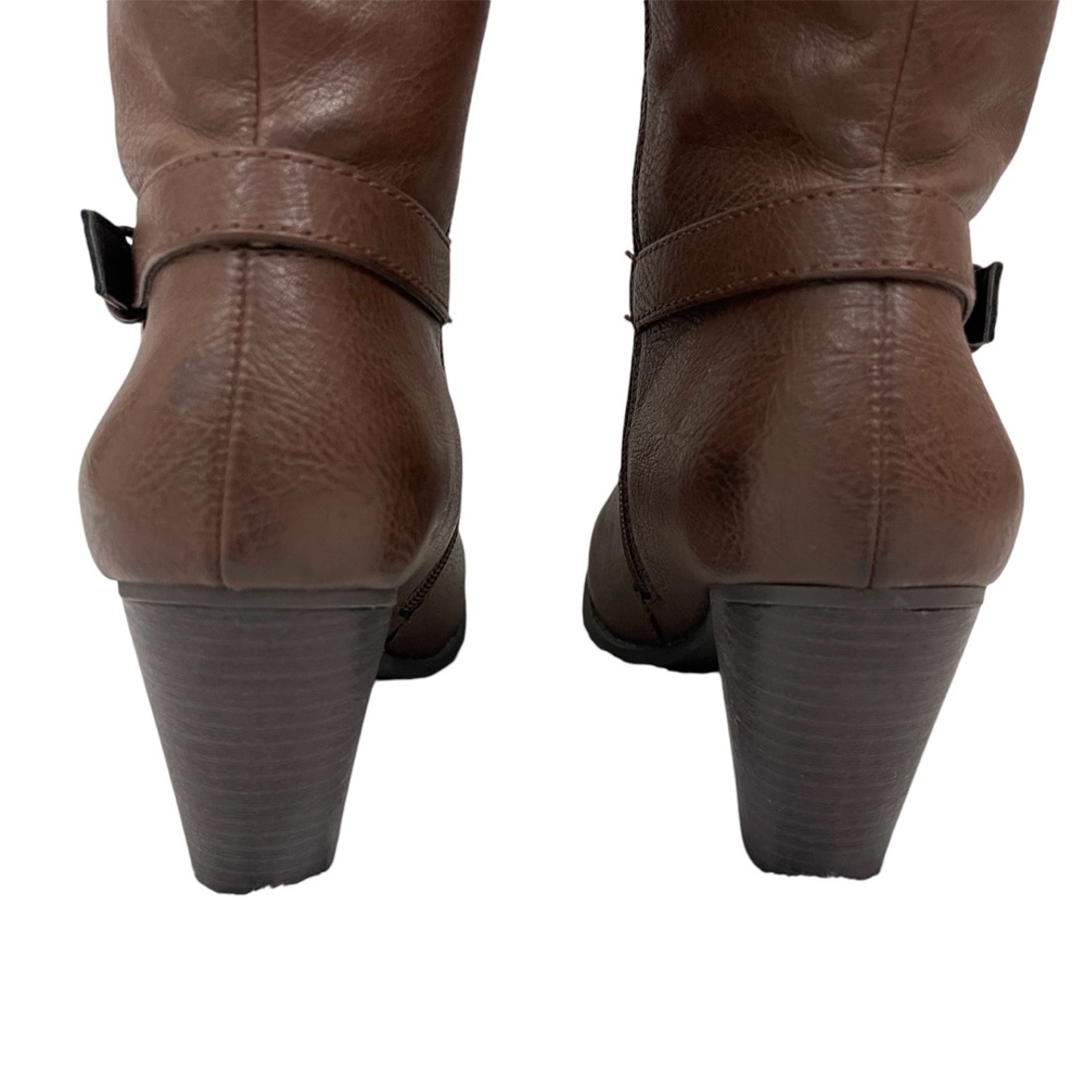 Crown Vintage Brown Leather Tall Heeled Boots Workwear Business Casual Fall - Picture 5 of 13